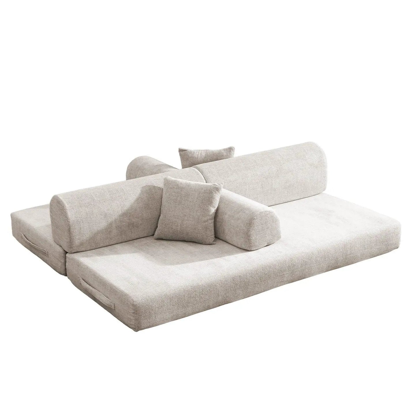 Modern 2Tone Fabric Convertible Sleeper Sofa Bed futon with beige upholstery and bolster arms on Tampa Home & Garden Store