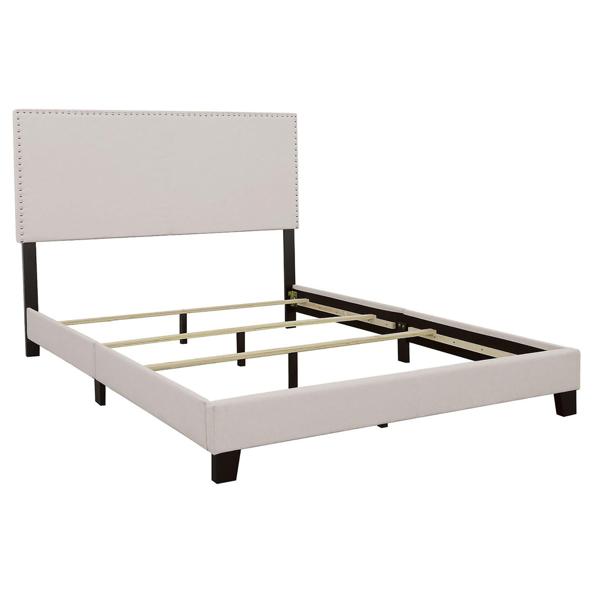Ivory upholstered bed with nailhead trim headboard platform bed by HouseOfZazla on Tampa Home & Garden Store