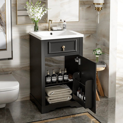 Elegant Vanity With Ceramic Sink and Shelf
