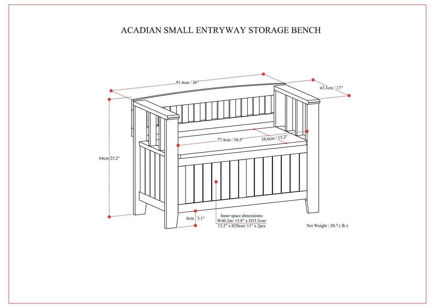 Acadian Entryway Storage Bench with Lift Lid