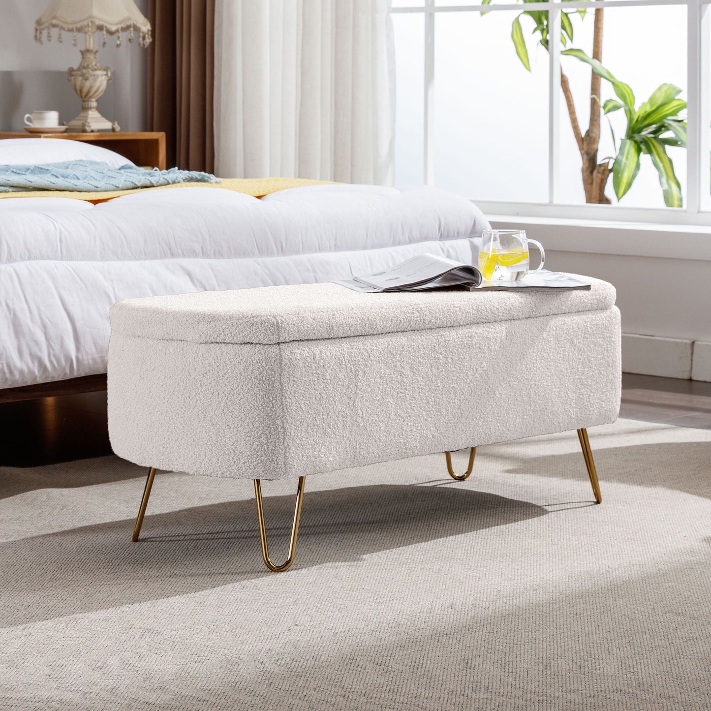 Soft Faux Fur Storage Ottoman For Bedroom