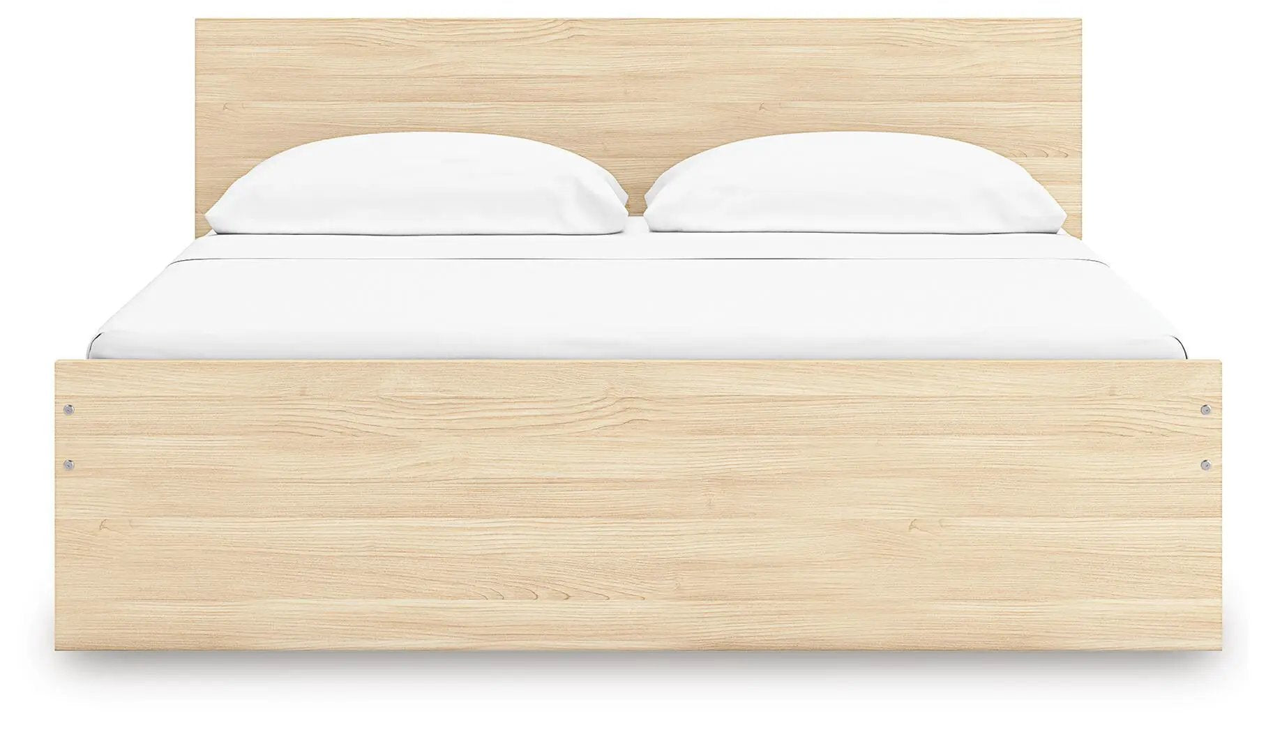 Onita Panel Platform Bed in light oak with white bedding by Unique Piece Furniture on Tampa Home & Garden Store