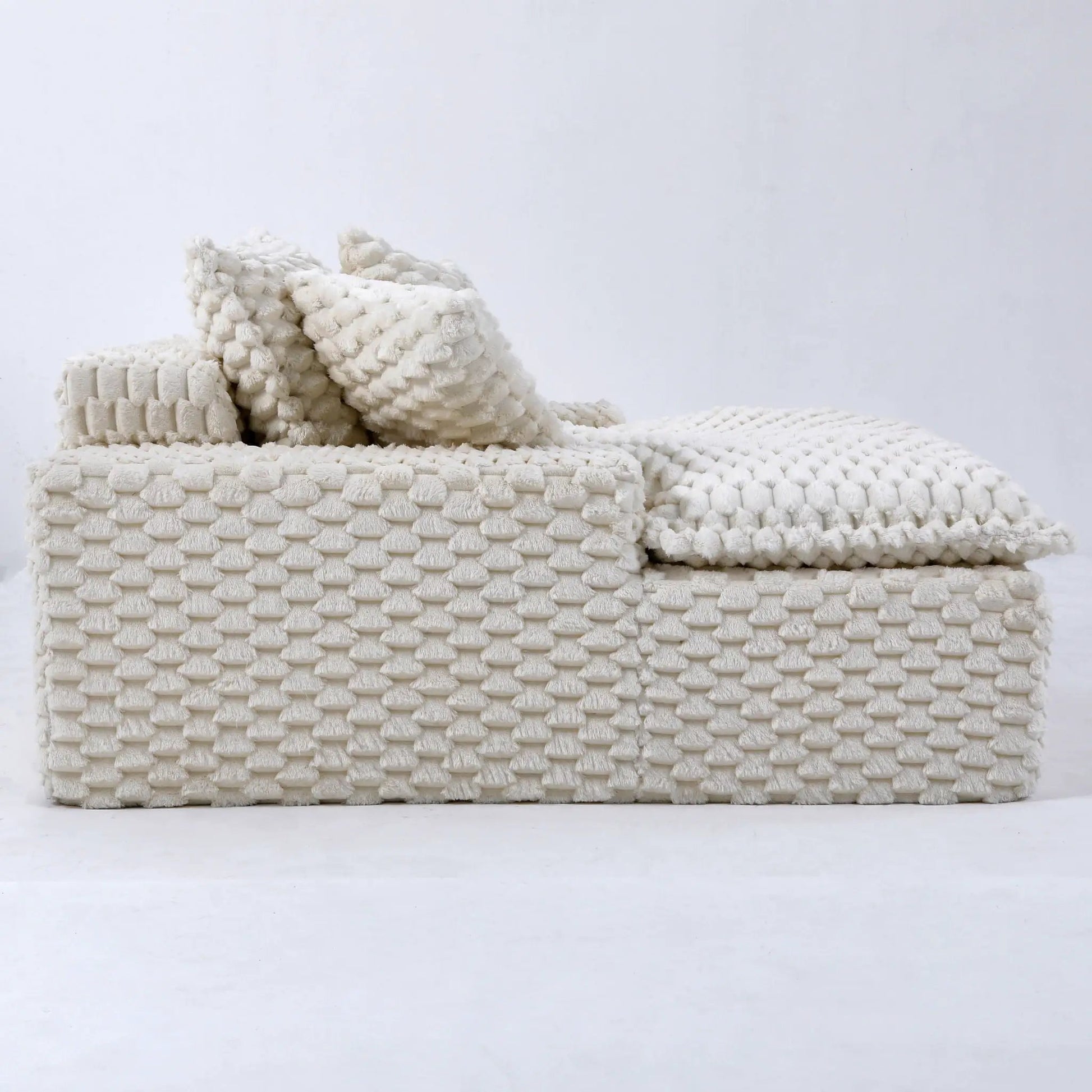 Harbor luxury sofa turtle fleece fabric swatches in ivory with chunky knit texture on Tampa Home & Garden Store
