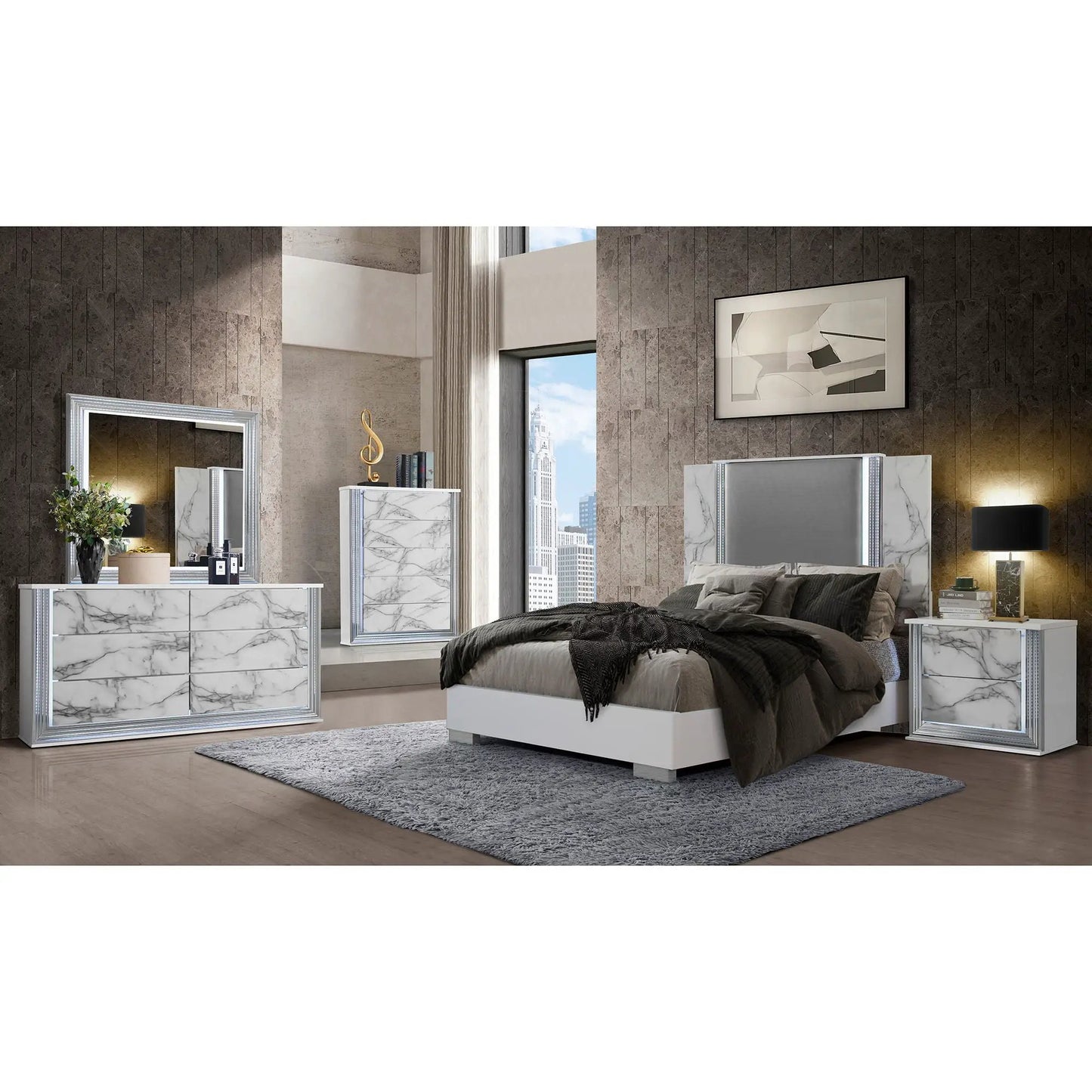 Moon Modern Bed with LED Accent Lighting