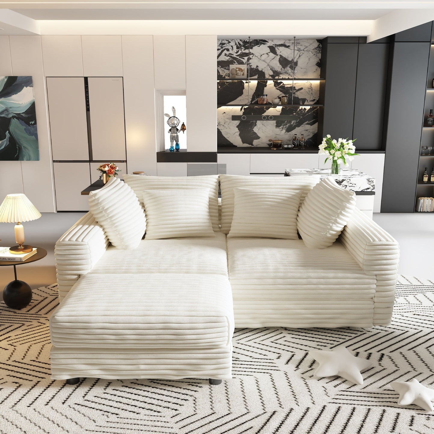 Deep Seat Sofa Bed With Ottoman and Soft Pillows