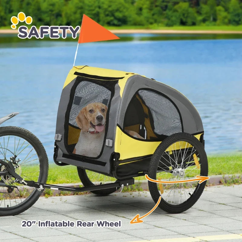 Dog bike trailer pet stroller by Furr Baby Gifts, yellow mesh cabin with 20-inch rear wheel on Tampa Home & Garden Store