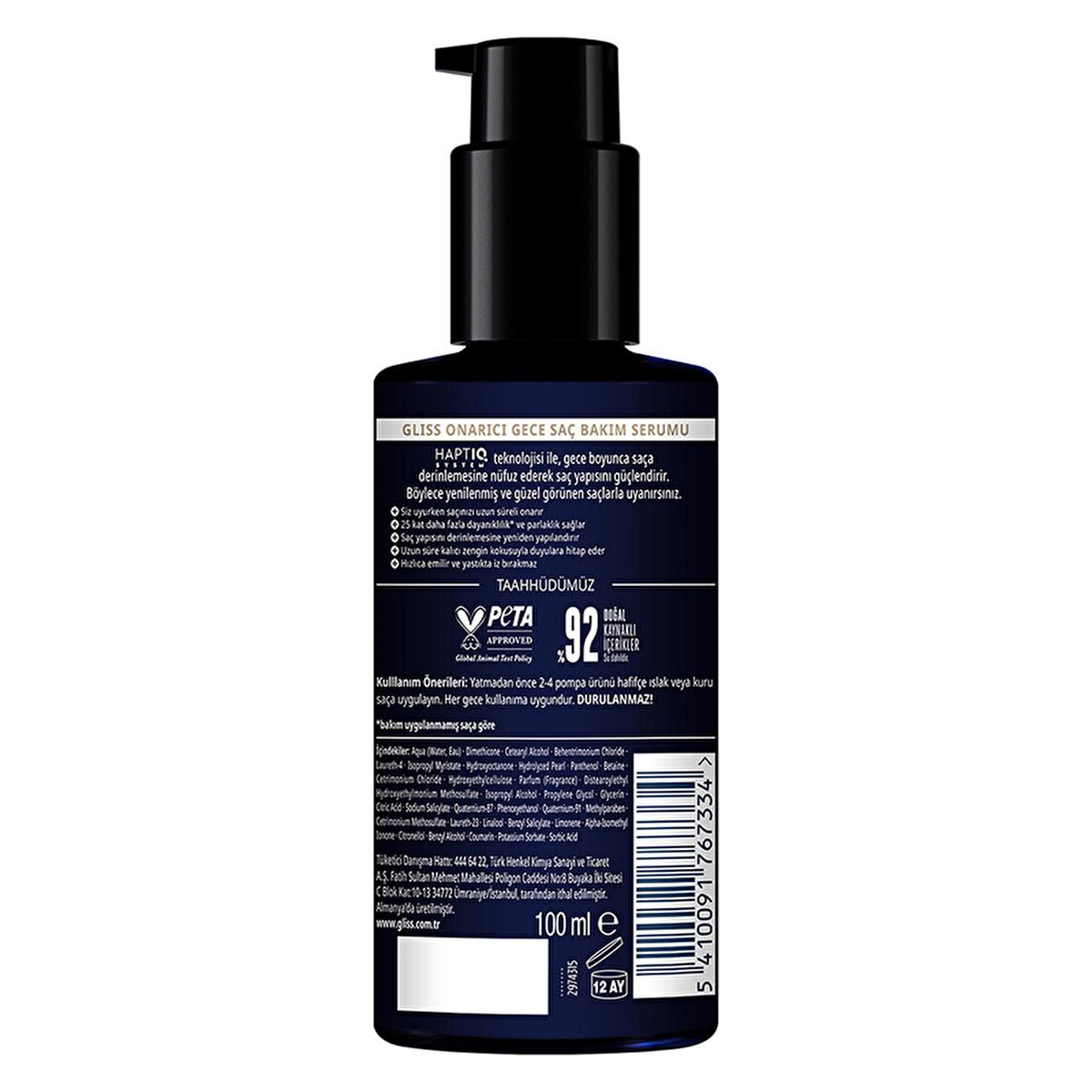 Gliss Night Elixir repairing night serum bottle with pump, dark blue label, 100 ml on Tampa Home & Garden Store