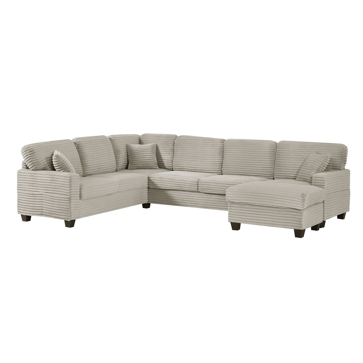 HouseOfZazla beige upholstered U-shaped sectional sofa with movable ottoman and side pockets on Tampa Home & Garden Store