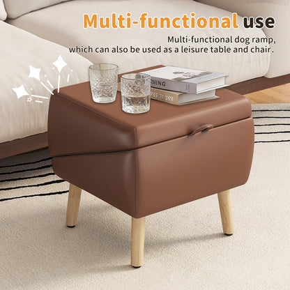 Dog stairs foldable wooden pet ramp by HouseOfZazla brown leather ottoman side table with books on Tampa Home & Garden Store