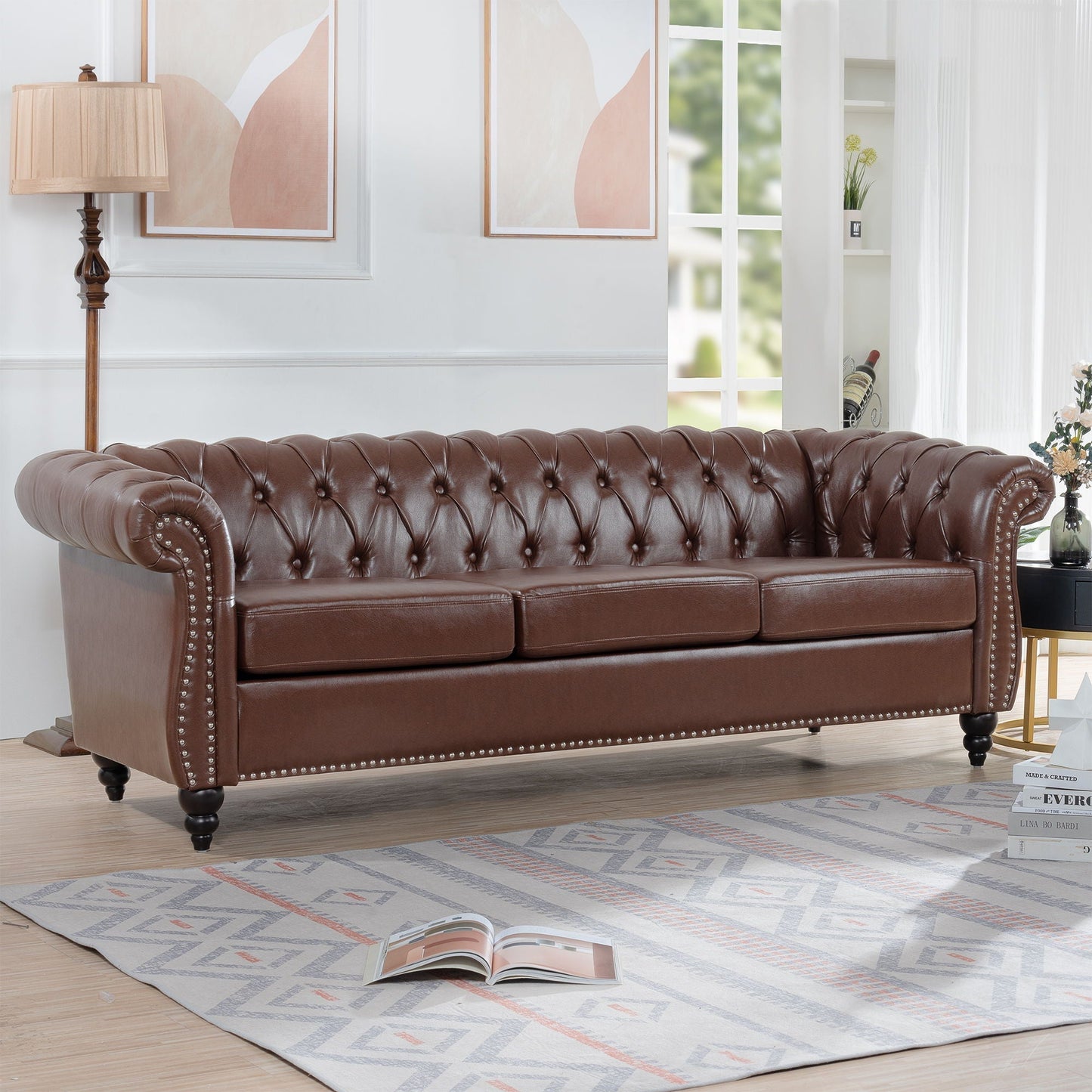 Rolled Arm Chesterfield Three Seater Sofa