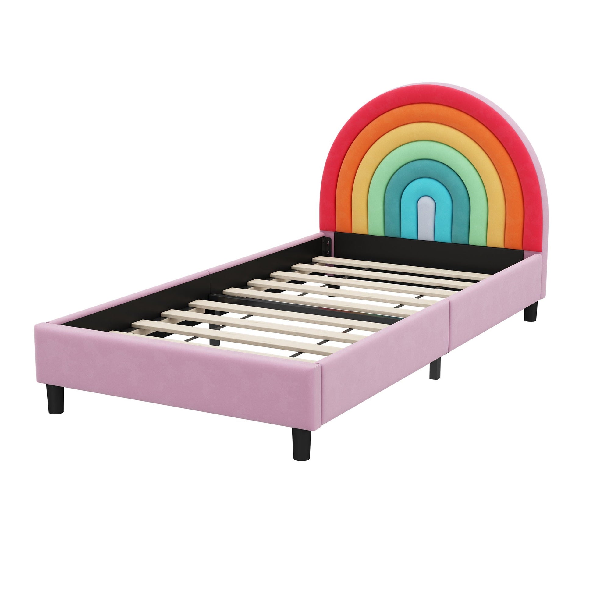 Rainbow Upholstered Twin Platform Bed frame with rainbow arch headboard by HouseOfZazla on Tampa Home & Garden Store