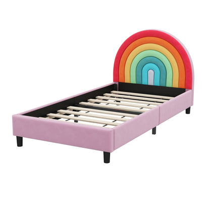 Rainbow Upholstered Twin Platform Bed frame with rainbow arch headboard by HouseOfZazla on Tampa Home & Garden Store