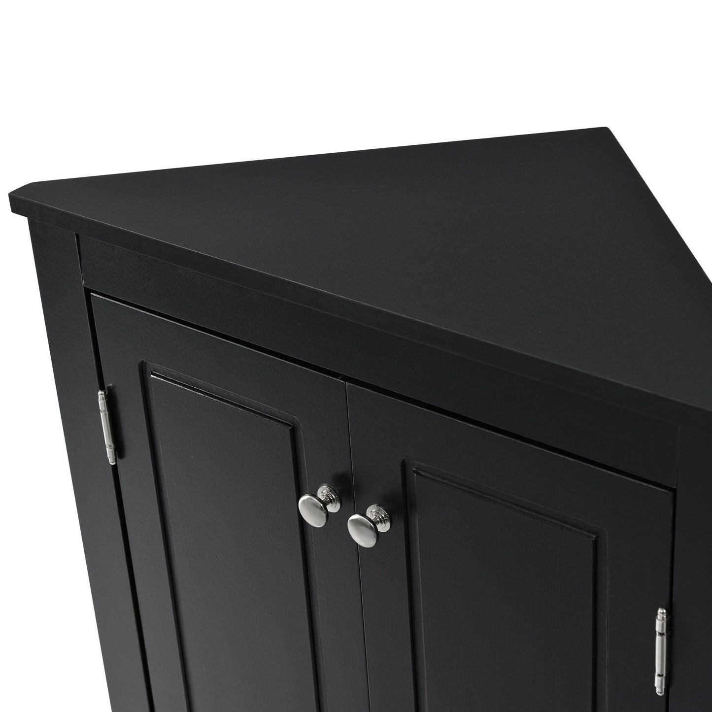 Triangle black bathroom storage cabinet with two doors and round metal knobs linen cabinet on Tampa Home & Garden Store