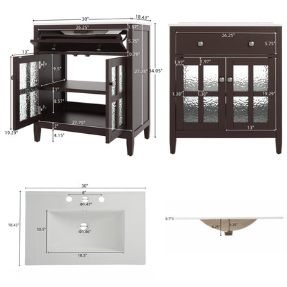 Bathroom Vanity with Ceramic Sink, Adjustable Shelf & Tip Out Tray HouseOfZazla espresso on Tampa Home & Garden Store