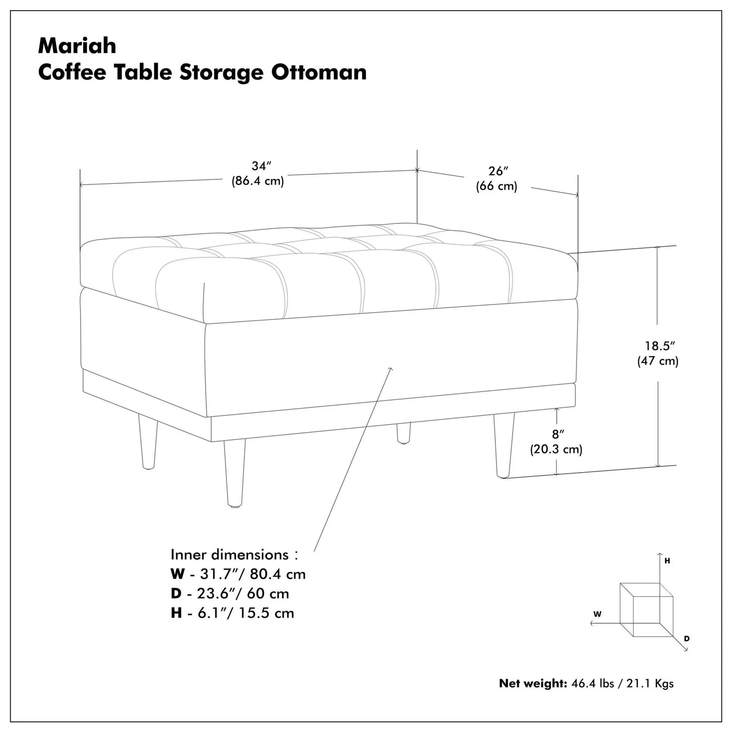 Mariah Upholstered Lift Top Table Storage Ottoman