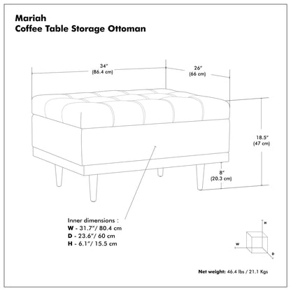 Mariah Upholstered Lift Top Table Storage Ottoman