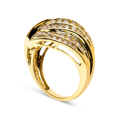 10K yellow gold swirl diamond cocktail ring with channel-set diamonds along curved bands size 7 on Tampa Home & Garden Store