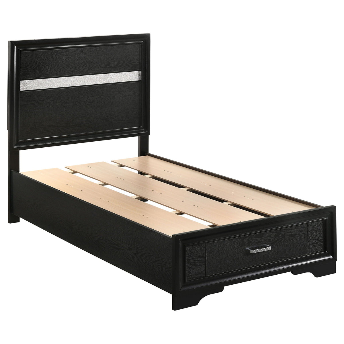 Annie 4 Piece Bedroom Set black wood bed frame with headboard and drawer by HouseOfZazla on Tampa Home & Garden Store