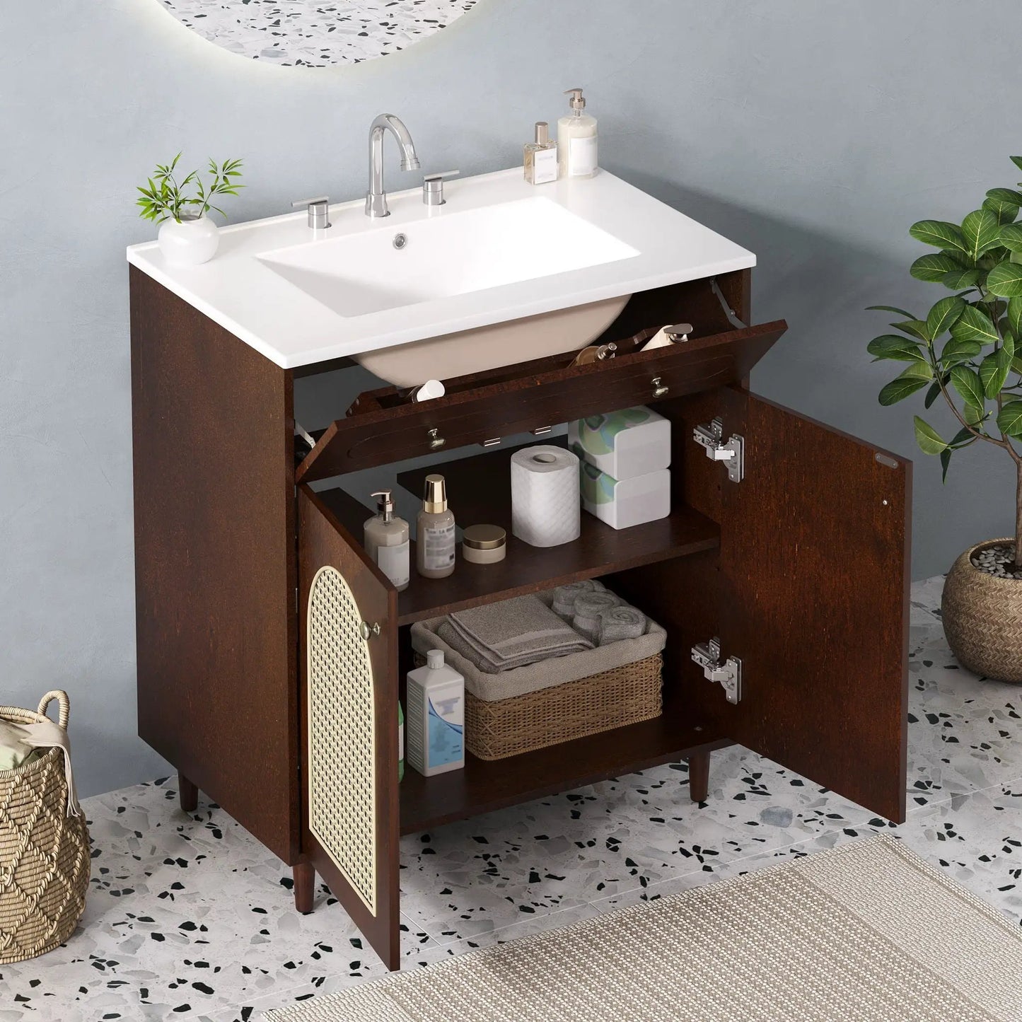 Modern Bathroom Vanity with Sink and Shelf
