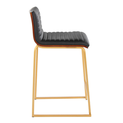 Mason Mara fixed-height counter stool set of 2, black tufted leather with gold legs HouseOfZazla on Tampa Home & Garden Store