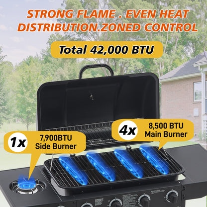 Four Burner Propane Grill and Side Burner Cart