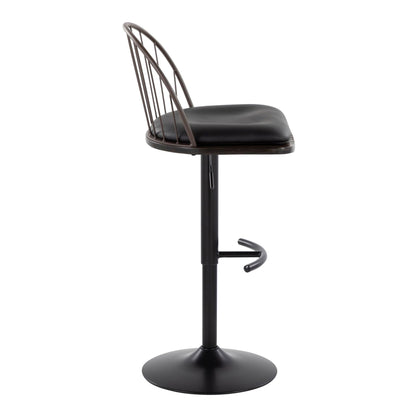 Farmhouse adjustable-height swivel barstool with bronze frame and black cushioned seat HouseOfZazla on Tampa Home & Garden Store