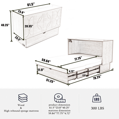 Cabinet bed with storage and foam mattress in light wood finish by HouseOfZazla on Tampa Home & Garden Store
