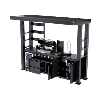 110-Inch Deluxe Stainless Steel Gas Outdoor Kitchen Grill, black frame, HouseOfZazla on Tampa Home & Garden Store