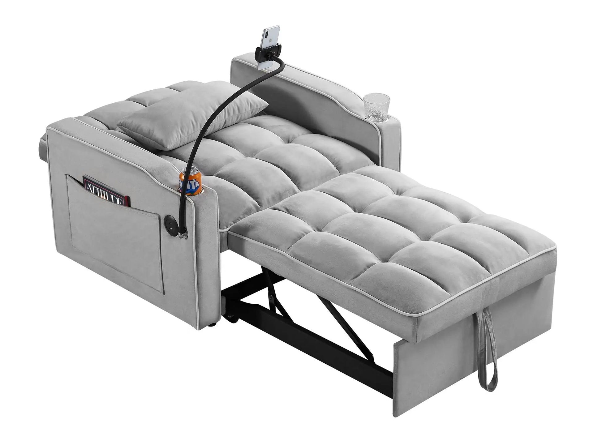 Gray fabric sleeper chair sofa bed with tufted cushions Unique Piece Furniture on Tampa Home & Garden Store