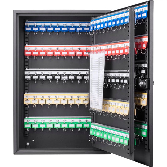 Adjustable Key Cabinet with Combination Lock, color-coded blue red yellow green key tags on Tampa Home & Garden Store
