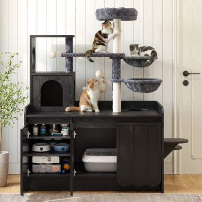 HouseOfZazla 50.6in cat tree with litter box enclosure and sisal scratching post, dark gray on Tampa Home & Garden Store