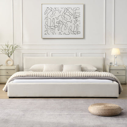 Elegant Upholstered Bed by HouseOfZazla in light grey fabric with padded headboard on Tampa Home & Garden Store