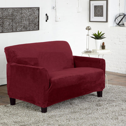 Velvet Stretch Slipcover Gale Collection red burgundy sofa cover by Great Bay Home on Tampa Home & Garden Store