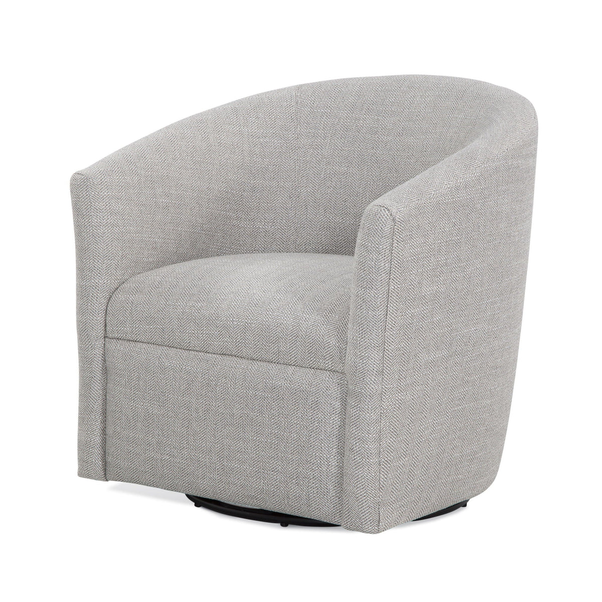 Lainey Swivel Barrel Chair in gray tweed fabric with 360 rotation and black base on Tampa Home & Garden Store