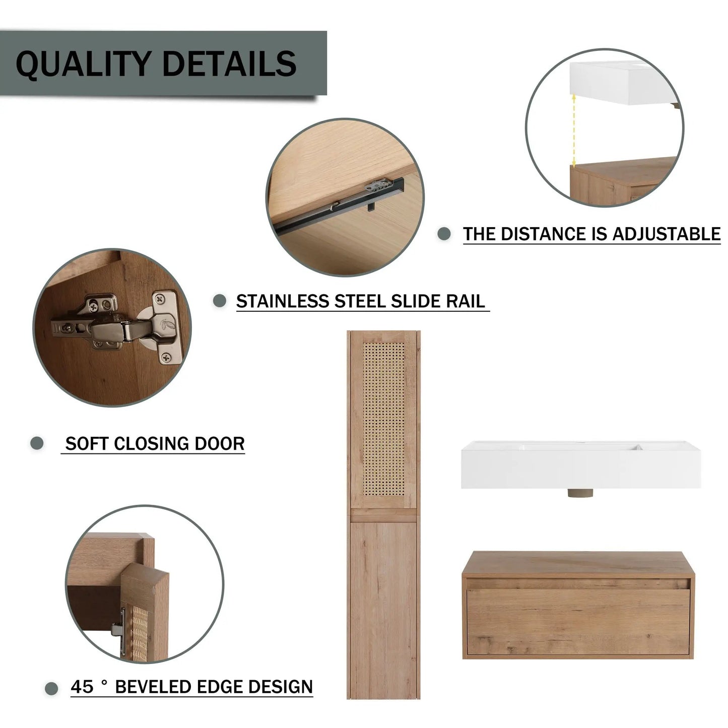 Contemporary Wall Mounted Vanity with Resin Sink