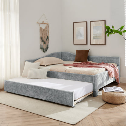 Full Size Curved Round Edge Padded Backrest Daybed gray upholstered frame by HouseOfZazla on Tampa Home & Garden Store