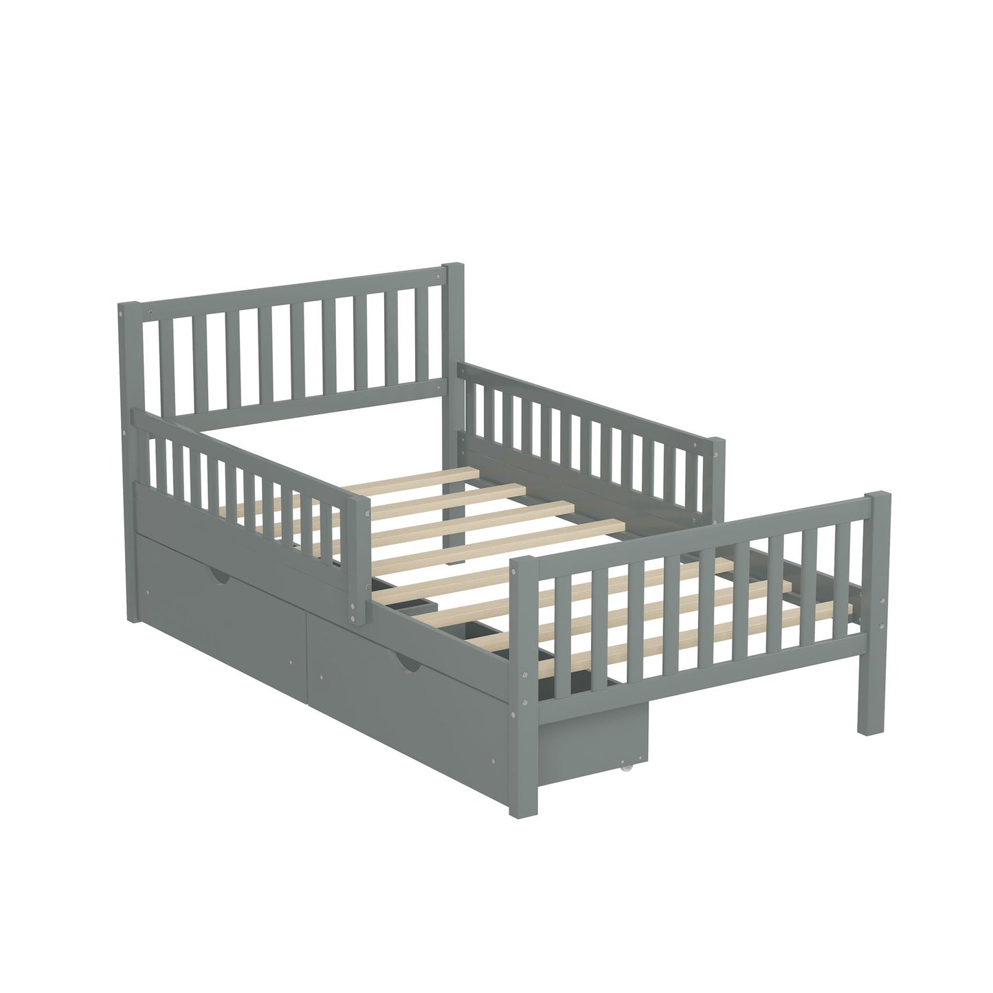 Gray HouseOfZazla platform bed with side guardrails and two under-bed storage drawers on Tampa Home & Garden Store