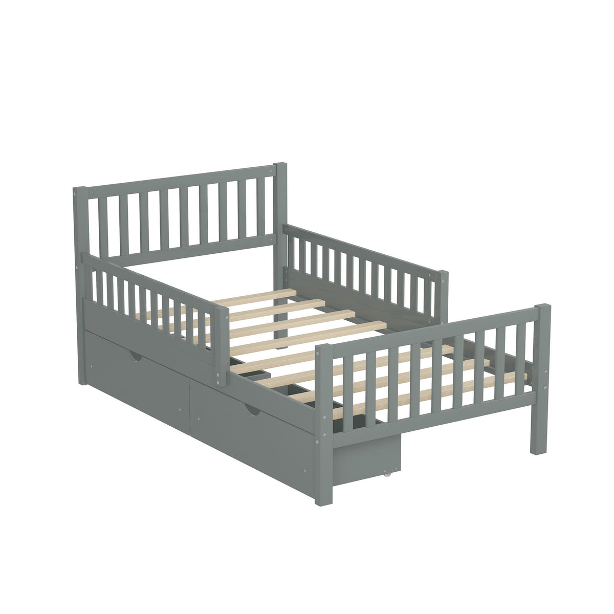 Gray HouseOfZazla platform bed with side guardrails and two under-bed storage drawers on Tampa Home & Garden Store