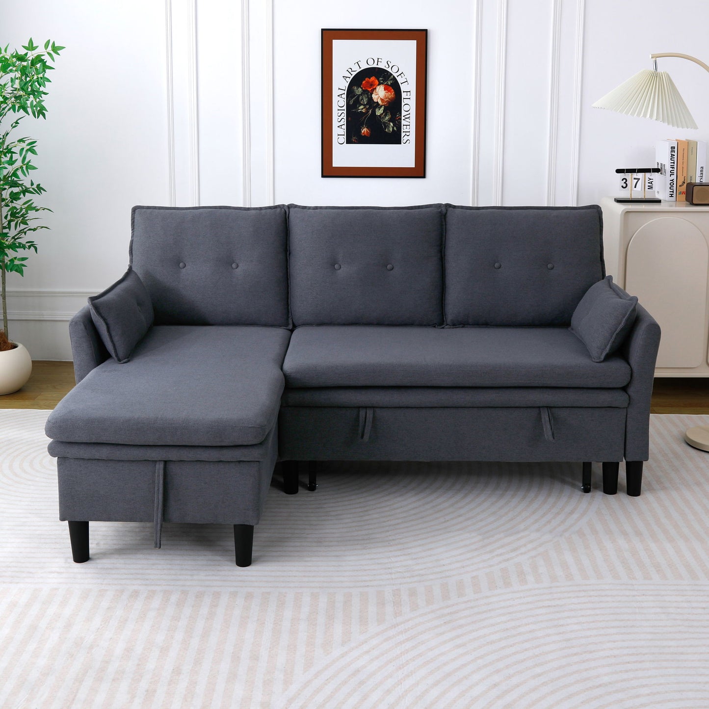 L-shaped reversible chaise sleeper sectional with storage in gray fabric HouseOfZazla on Tampa Home & Garden Store