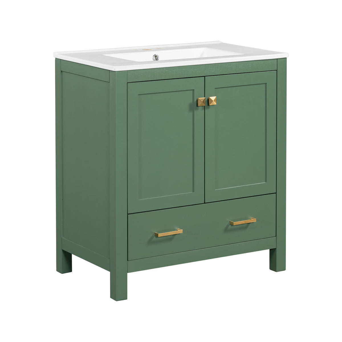 Green bathroom vanity with white top and single undermount sink in solid wood by HouseOfZazla on Tampa Home & Garden Store