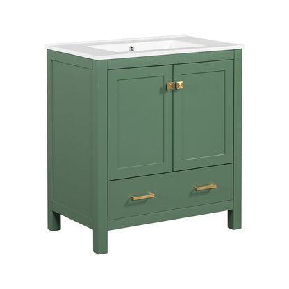 Green bathroom vanity with white top and single undermount sink in solid wood by HouseOfZazla on Tampa Home & Garden Store
