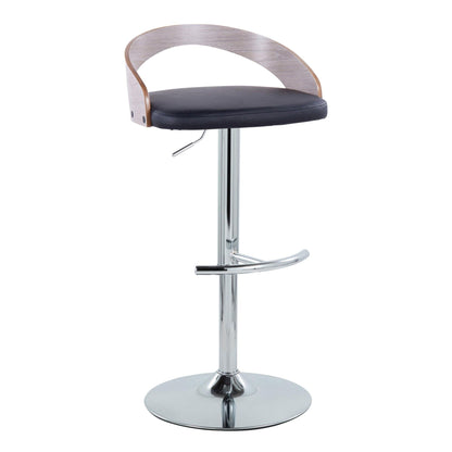 HouseOfZazla contemporary adjustable barstool with black cushioned seat, swivel chrome base and wood back on Tampa Home & Garden Store