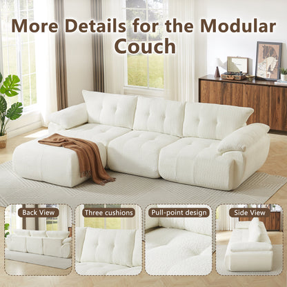 115'' Large Modern 3-Seater Sofa in light beige textured fabric, modular design by HouseOfZazla on Tampa Home & Garden Store