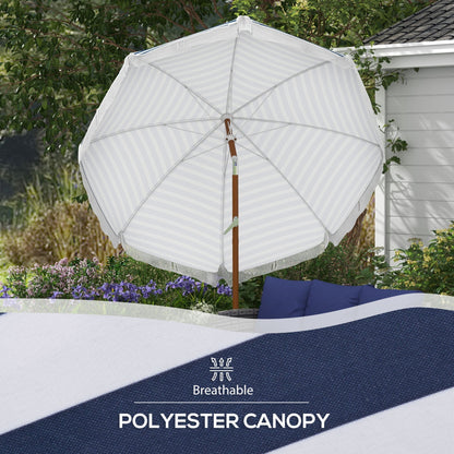 Outsunny 7x7 ft outdoor patio umbrella with tilt and vent, white striped polyester canopy on Tampa Home & Garden Store