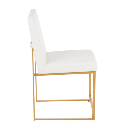 Contemporary high-back dining chair, white upholstered seat & back, gold metal frame on Tampa Home & Garden Store