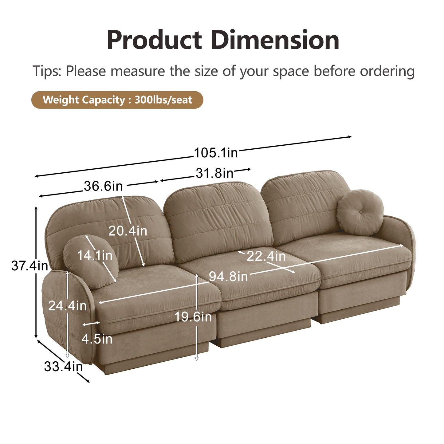 Sophisticated Chenille Cloud Three Seater Sofa