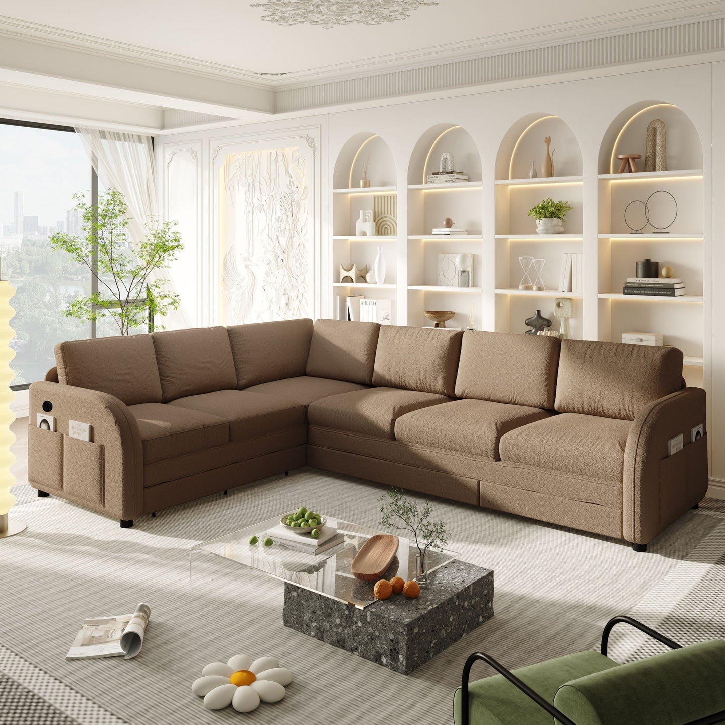 L Shaped Couch With Pull Out Bed And Usb Port