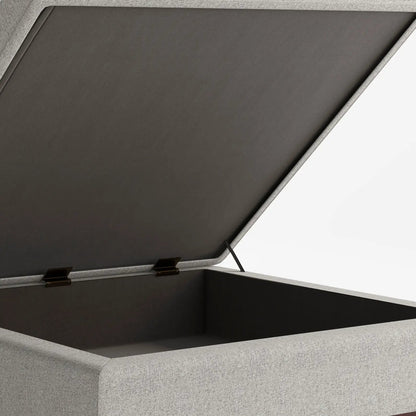 Owen multifunctional square coffee table storage ottoman, lid open, light gray exterior on Tampa Home & Garden Store