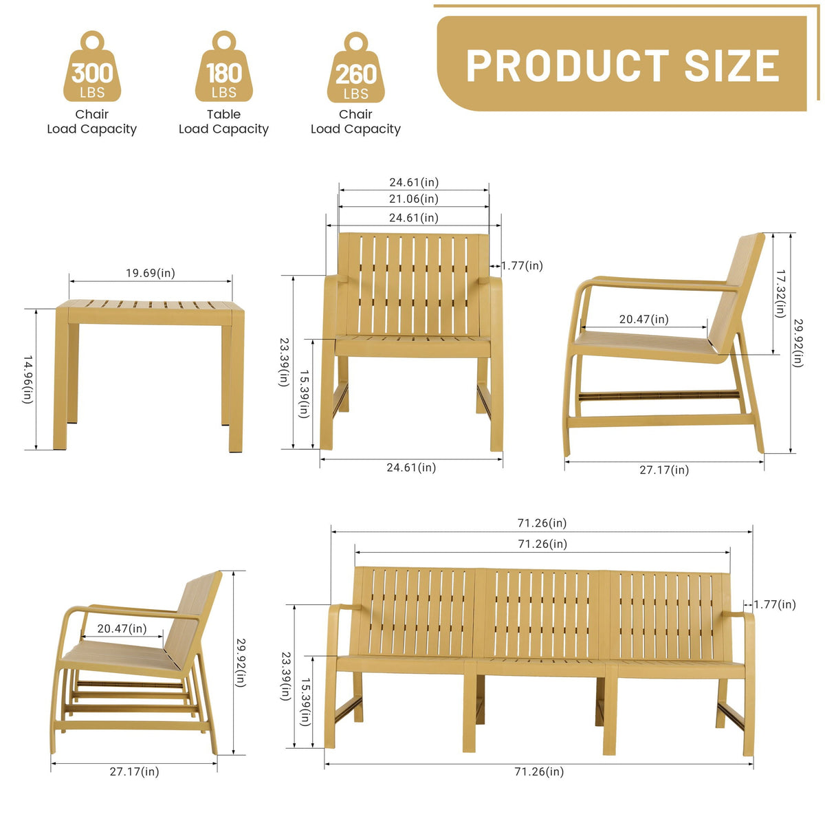 Waterproof two-piece orange outdoor patio set by HouseOfZazla with slatted table and chair on Tampa Home & Garden Store