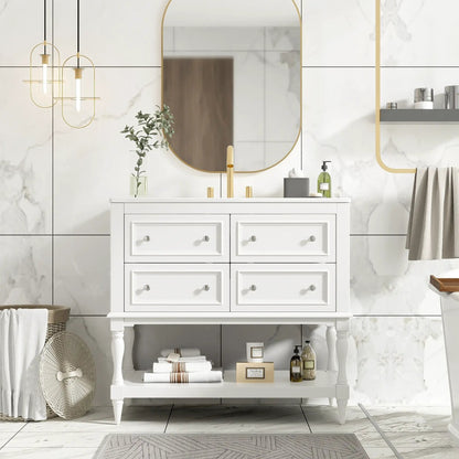 Bathroom vanity cabinet with undermount sink, white finish, 4-drawer set, Unique Piece Furniture on Tampa Home & Garden Store